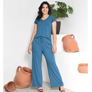 CONJUNTO VISCOLYCRA CALÇA PANTALONA E BLUSA GOLA V BÁSICA em Oferta na Shopee