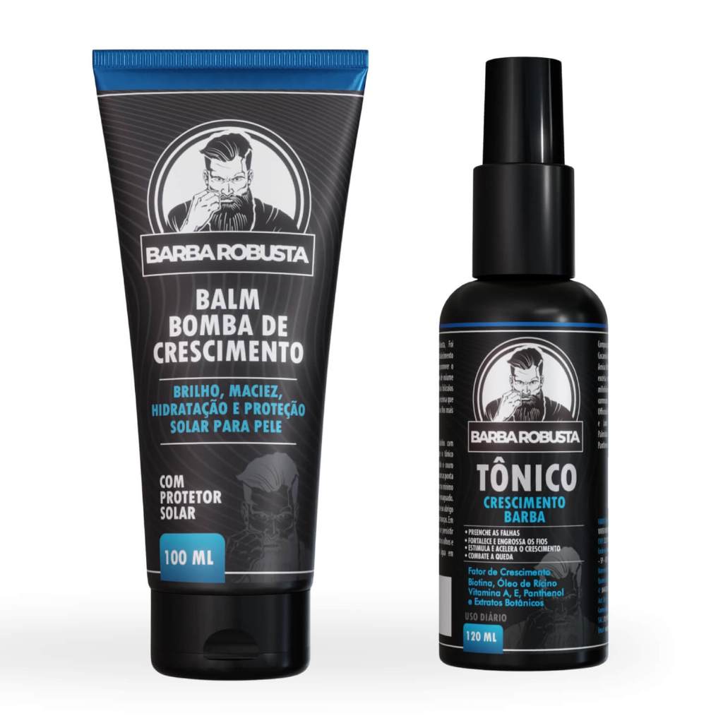 Balm Para Barba 100ml + Tonico de Crescimento e Fortalecedor de Barba 120ml - Barba Robusta