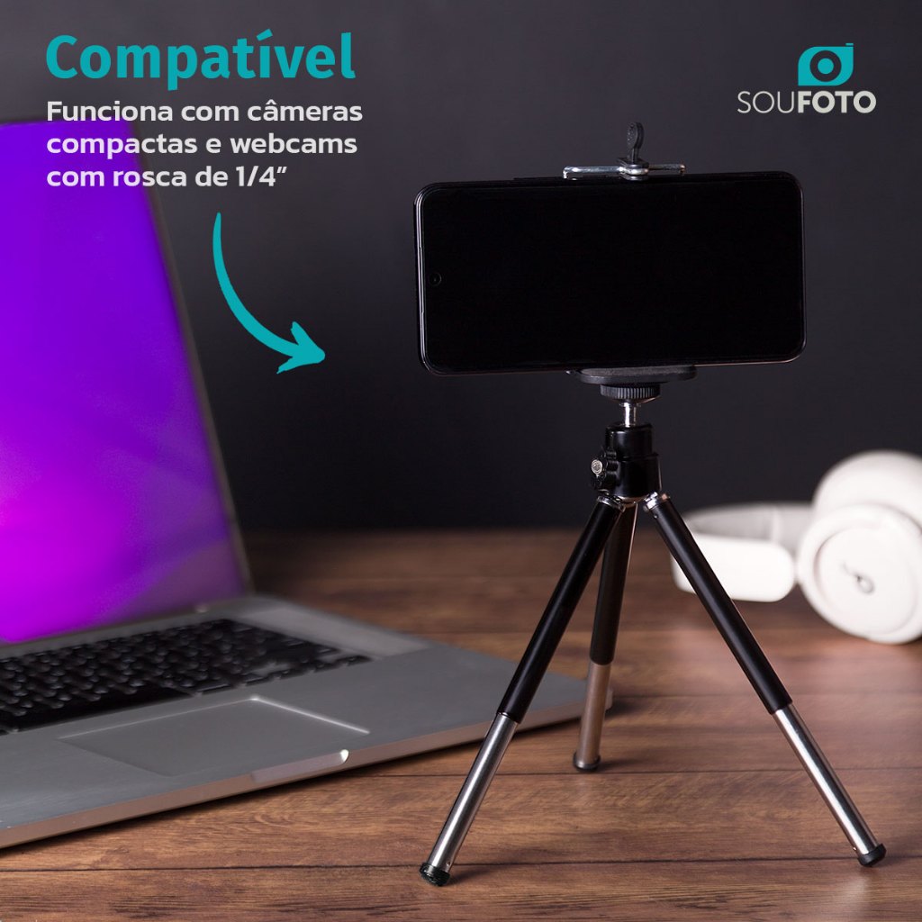 Mini Tripé de Mesa 20cm para Câmera Compacta Pequena Câmera de Ação Gopro Webcam Sou Foto MTP-001