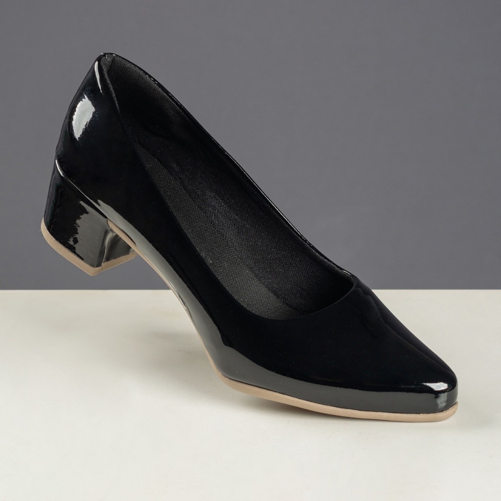 Sapato Scarpin Verniz Confort Salto Baixo Grosso Bloco Social Moda Casual em Oferta na Shopee