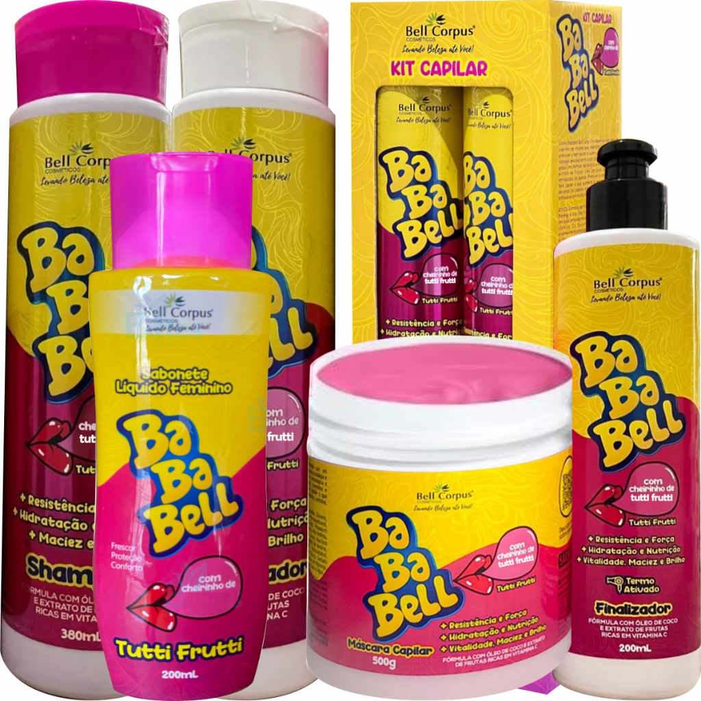 KIT 5 ITENS BABABELL HIDRATAÇÃO TUTTI+SABONETE TUTTI BELL CORPUS COSMÉTICOS CAPILAR E CORPORAL