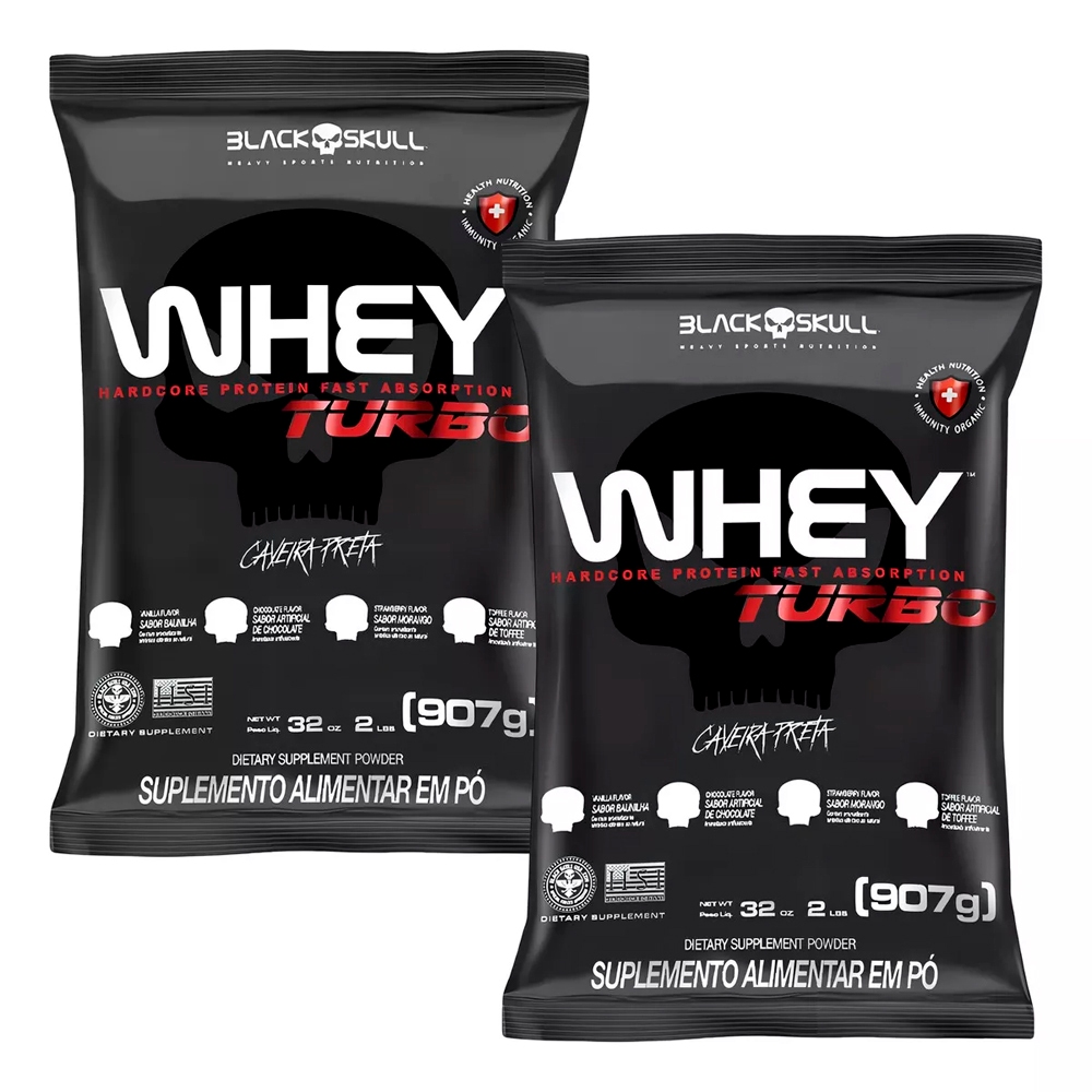 2x Whey Protein Turbo (Refil) - 907g cada - Caveira Preta / Black Skull