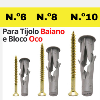 Bucha Fu Baiana com Parafuso 6 - 8 - 10  Bucha para Tijolo Oco Furado( 50 á 100 unidades em Oferta na Shopee