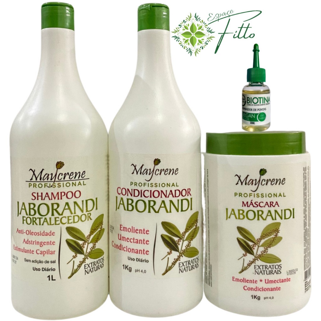 Kit Capilar Shampoo+ Condicionador + Mascara 1L Jaborandi + oleo biotina 30ml biotina  Maycrene