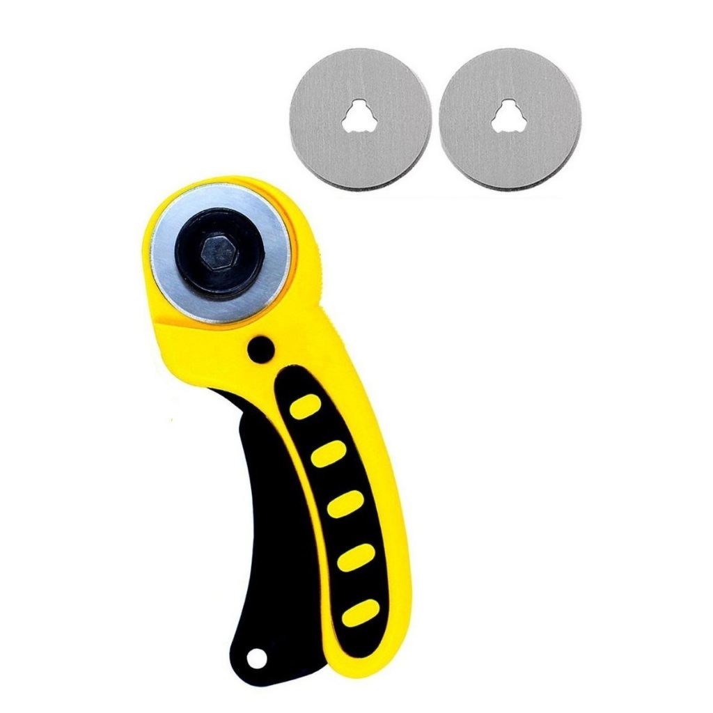 Kit Cortador Rotativo Circular Disco 45mm Lanmax e 2 Laminas Reservas 45 mm Lanmax Amarelo Aço Inox