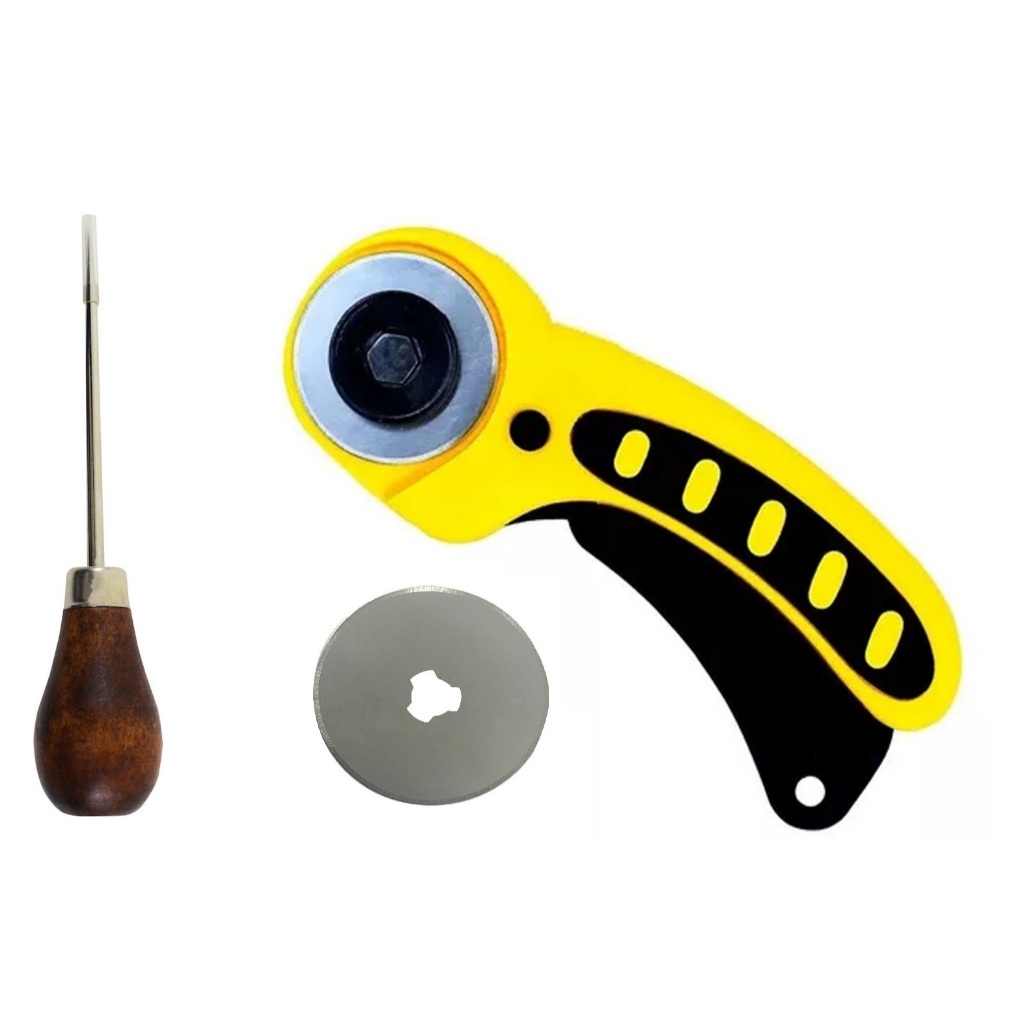 Kit Cortador Circular Amarelo 45mm Lanmax Manual Tecido Papel Furador Cabo Anatômico e Confortável;