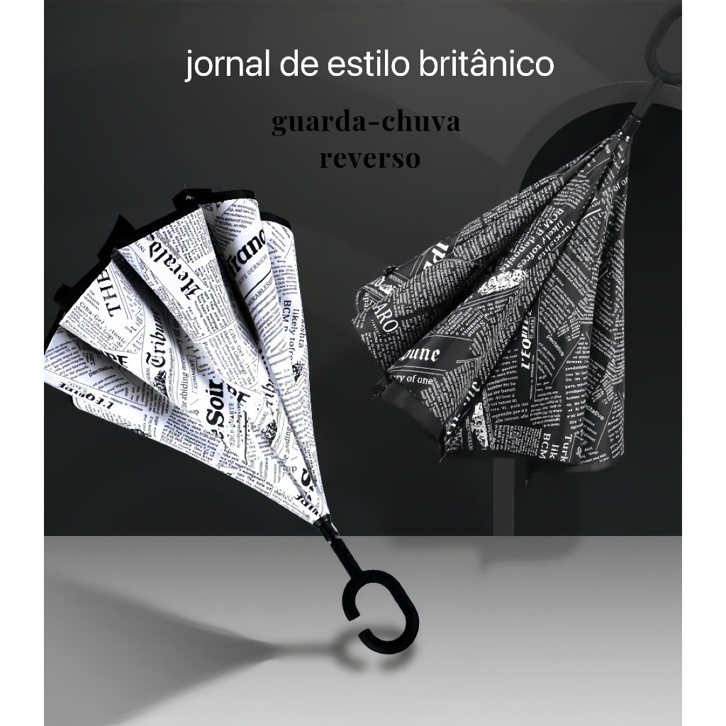 Guarda Chuva Invertido Tecido Duplo Impermeável Reforçado Contra Vento jornal de estilo britânico