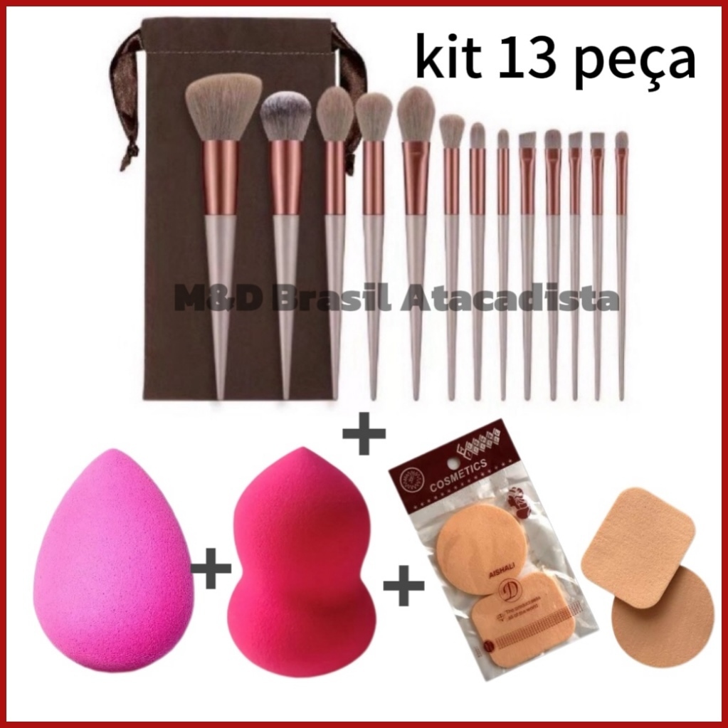 Kit de Pincel 13 + 2 Esponjas + 1 Kit esponja de Pó aleatório em Oferta na Shopee