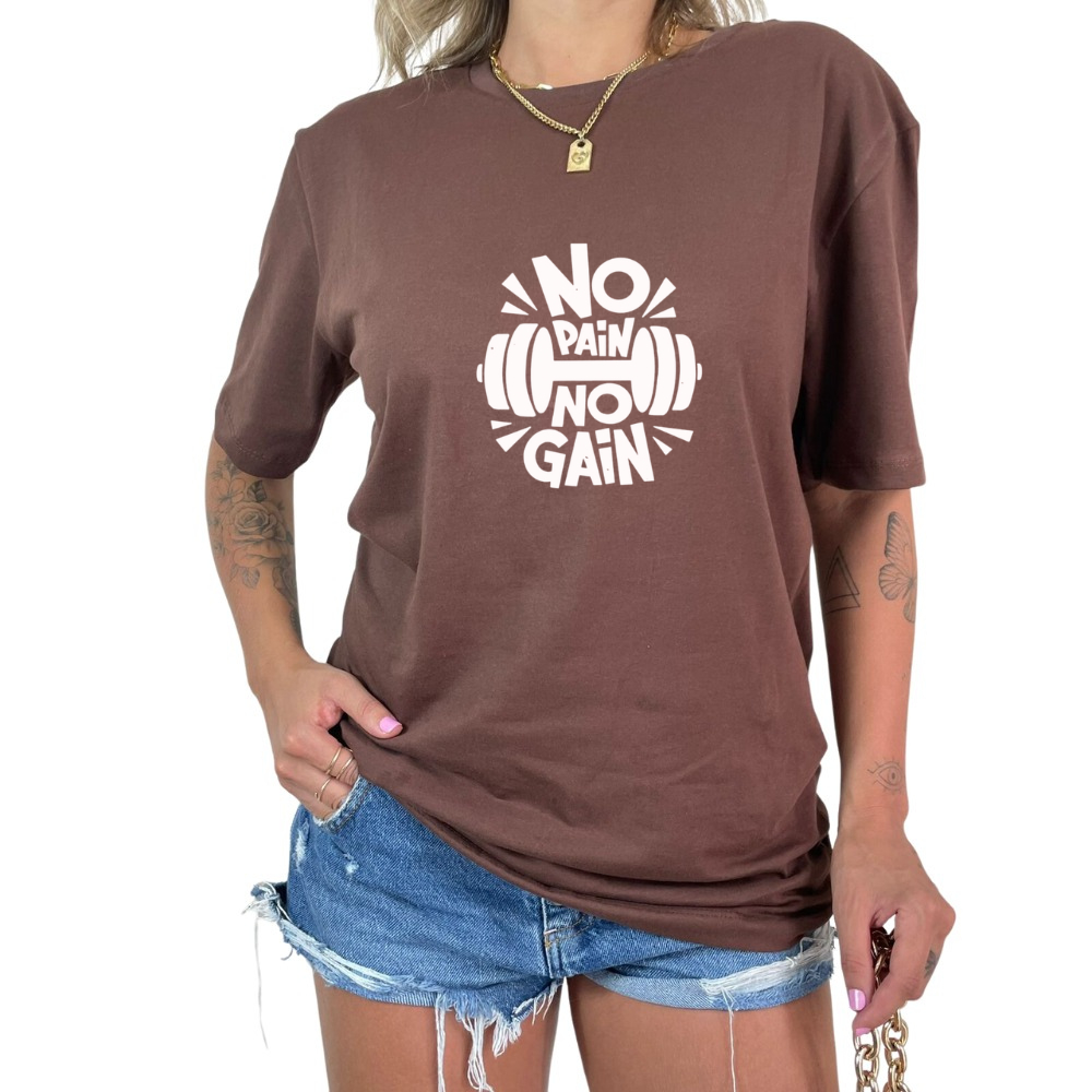 Blusão Camiseta Oversized Estampado No Pain, No Gain Academia Treino Fitness Gym