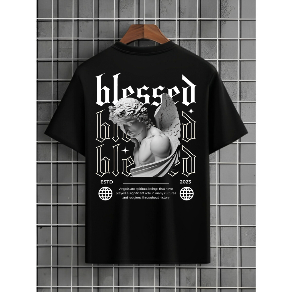 Camisa Masculina Blessed 100% Algodão Penteado 30.1 Camiseta Streetwear Manga Curta em Oferta na Shopee