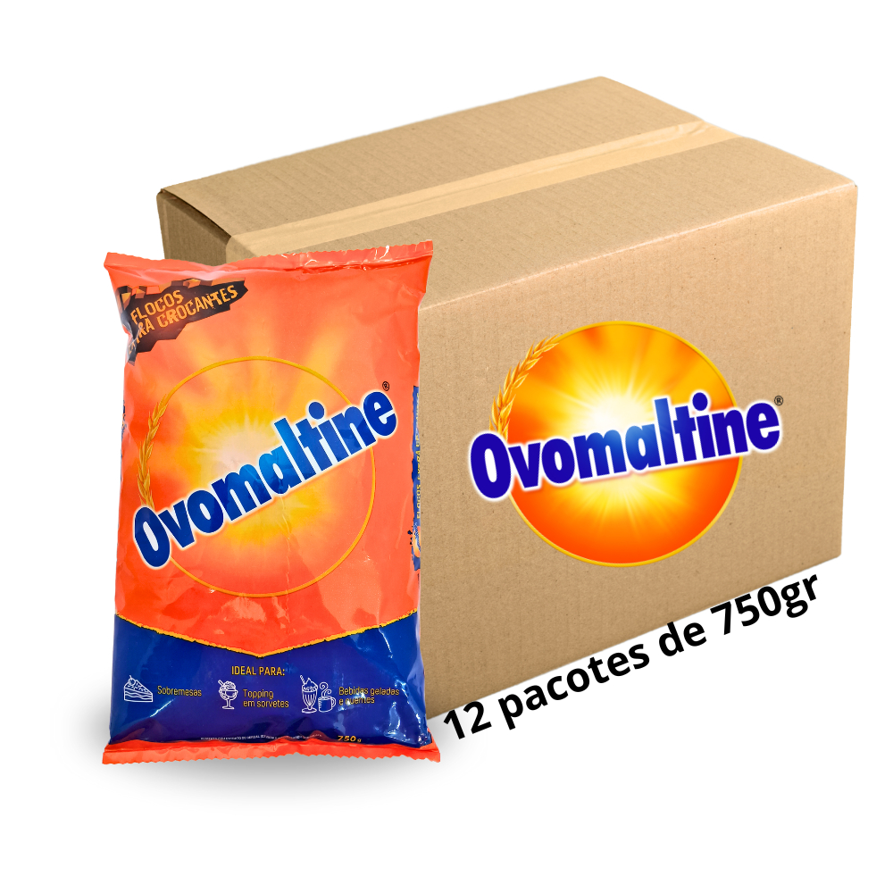 Ovomaltine Flocos Extra Crocante 750g caixa com 12 unidades