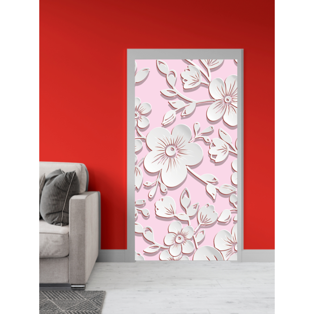 Papel de Parede Adesivo Decorativo Para Porta - Flor Branca 009X