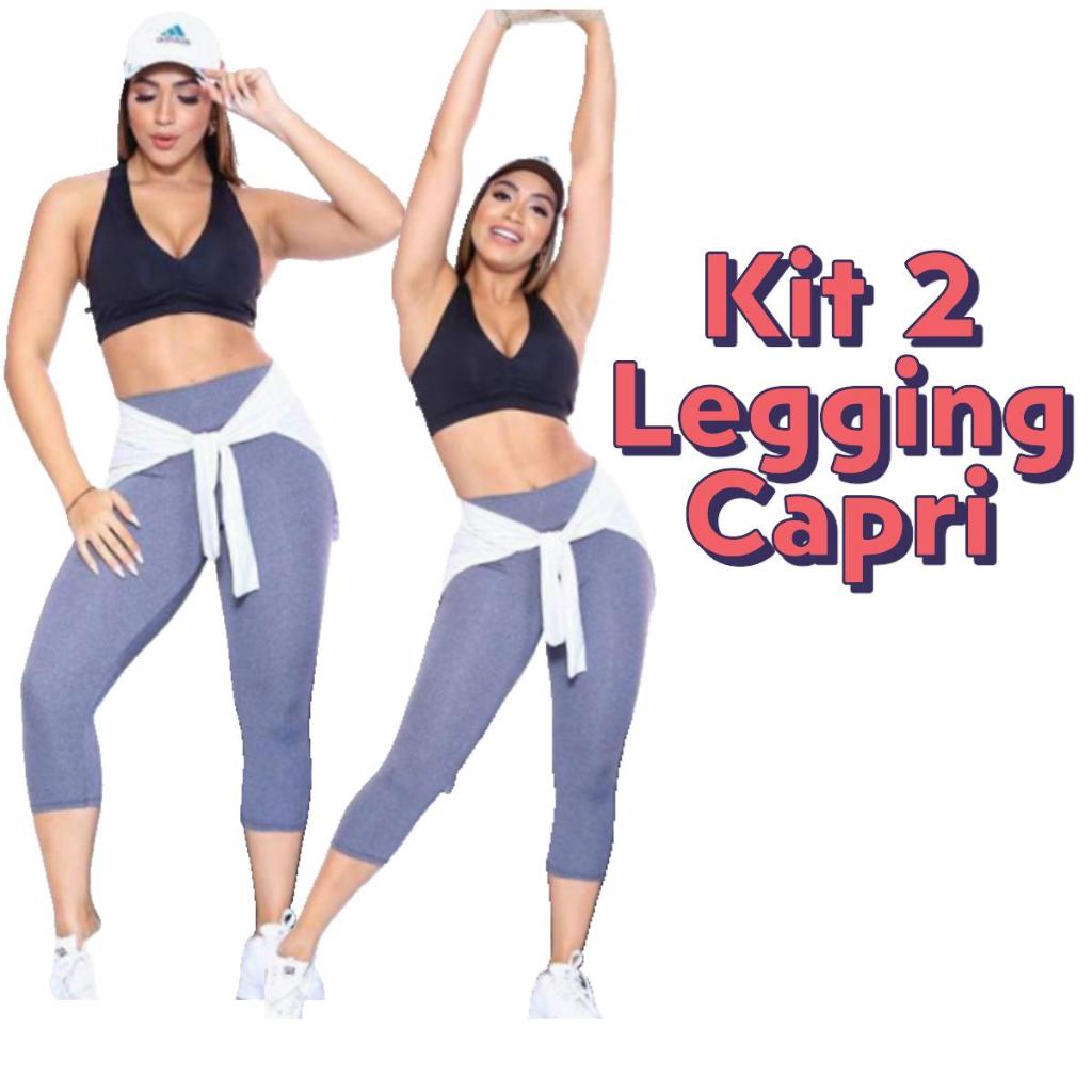 Kit 2 Calças Legging Capri Passeio Casual Fitness Modeladora Academia Corsário Estilo Curta