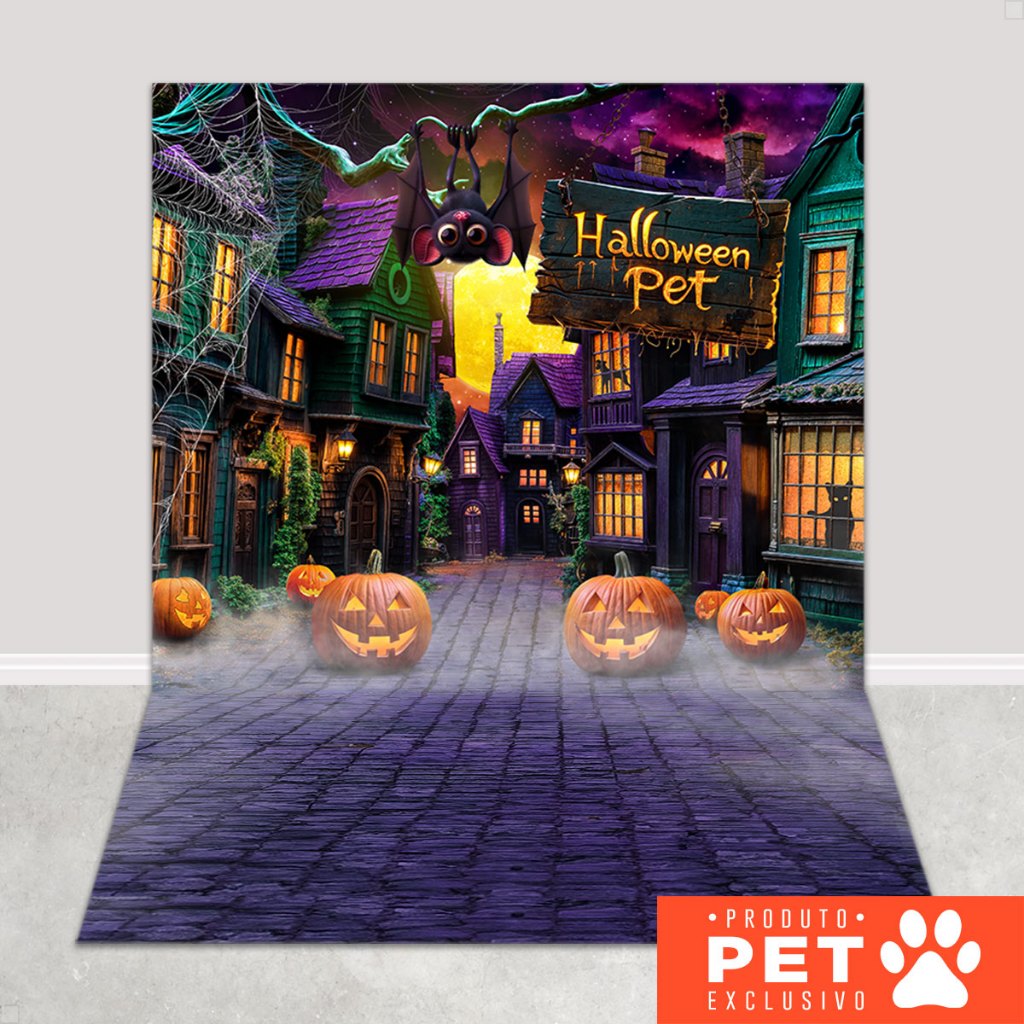 Fundo Fotográfico Pet Halloween Cenário Vila Painel Tecido Sublimado para Foto 1,20x1,70m - PET-138 em Oferta na Shopee