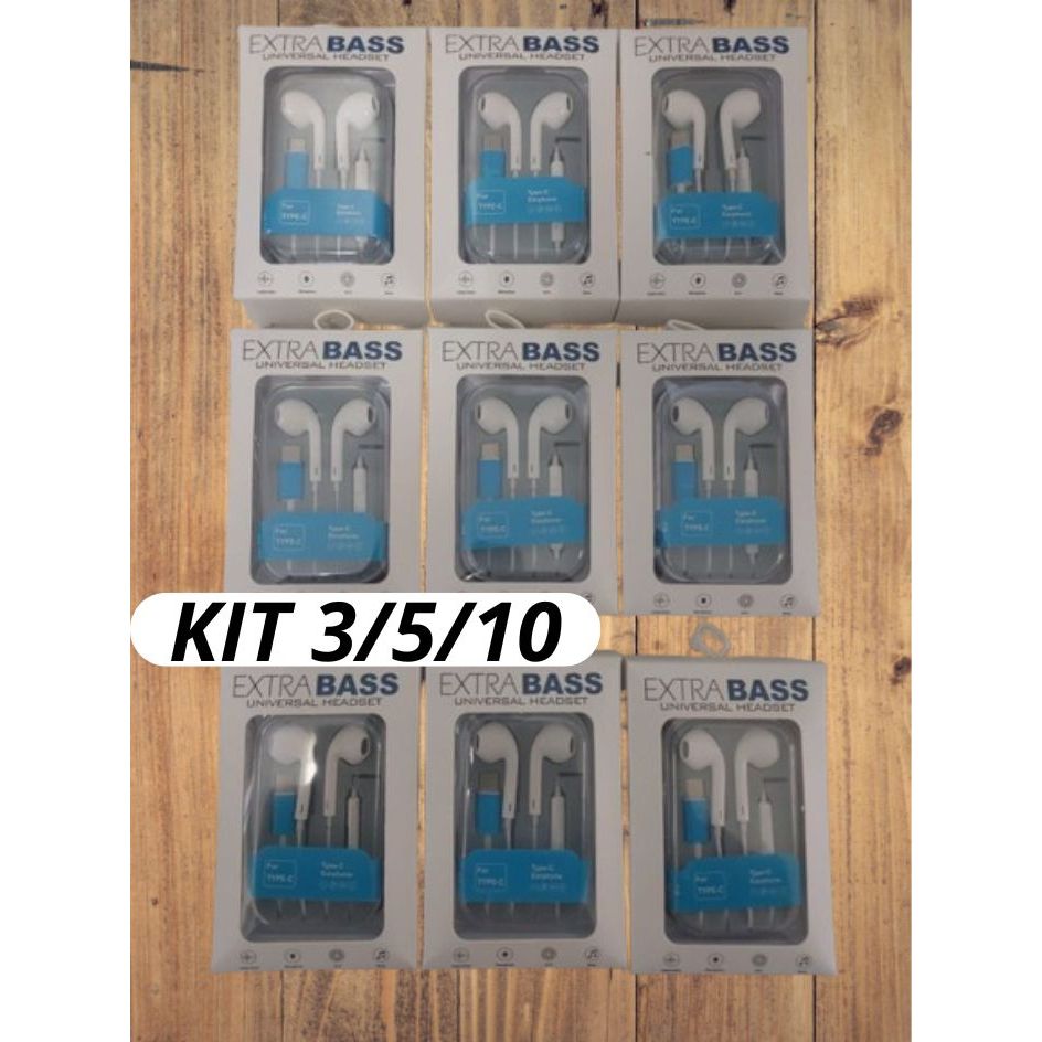 KIT 3/5/10 FONES DE OUVIDO  Fone De Ouvido Stereo Alta Definição Tipo C e lightning Com Fio Microfone controle  de volum em Oferta na Shopee