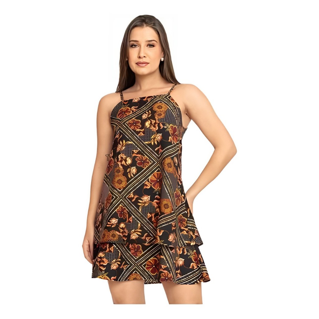 Vestido Feminino Curto Floral C/ Alcinha E Babados Soltinho