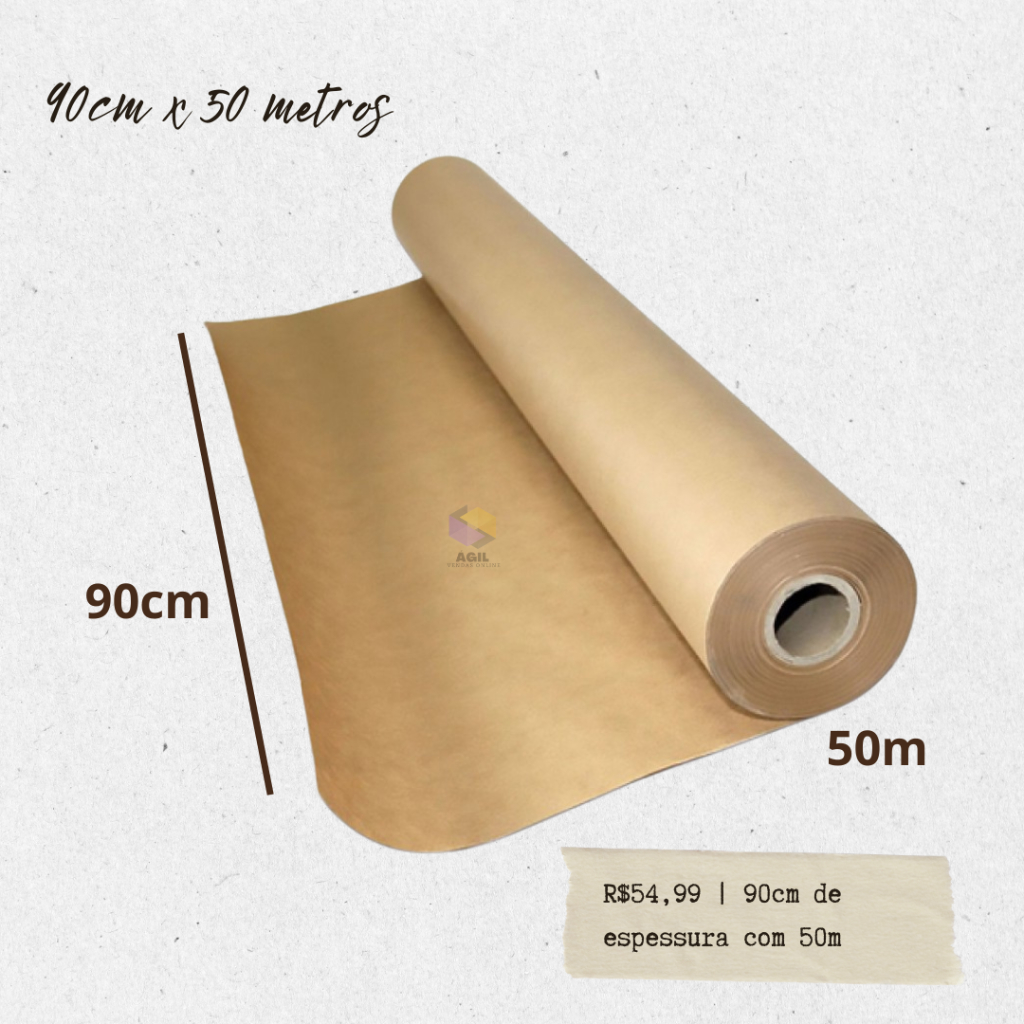 Papel Bobina Semi Kraft 90cm x 50 metros Embalagem Caixa Embalagem Kraft
