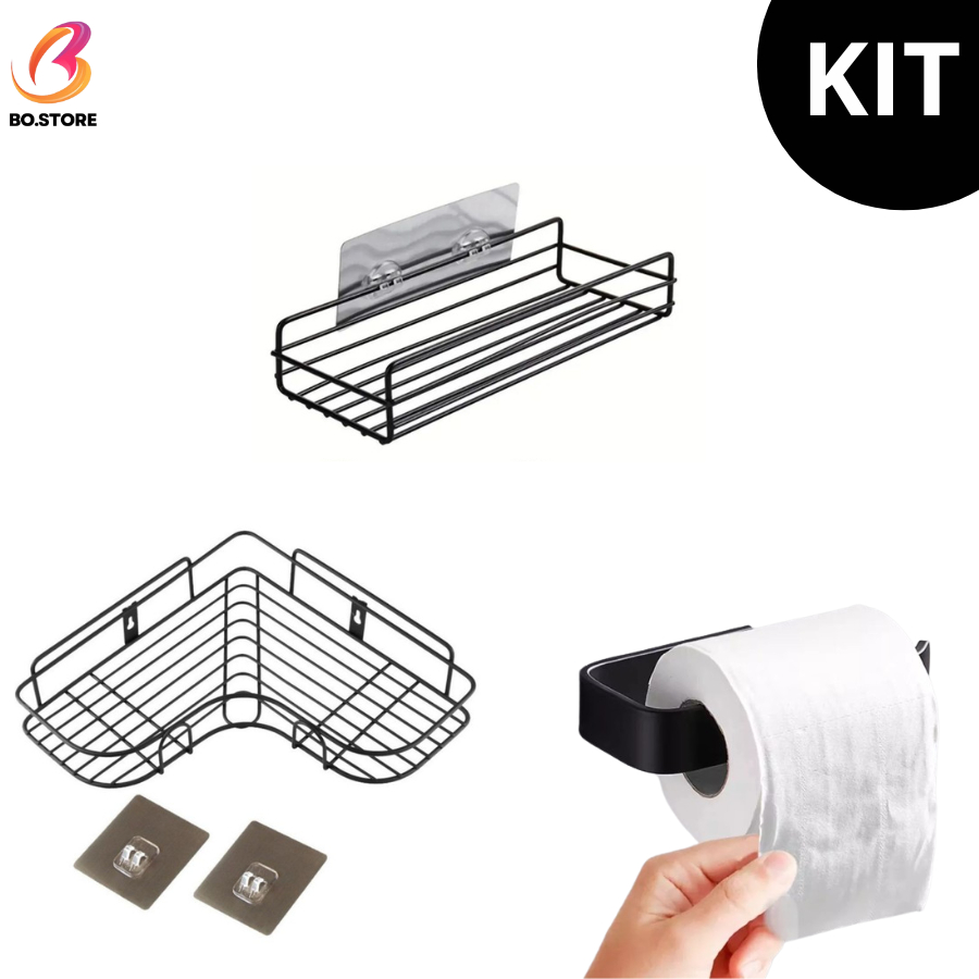 Kit Suporte De Parede Com Adesivo Sabonete Shampoo Condicionador e Cozinha e Lavanderia
