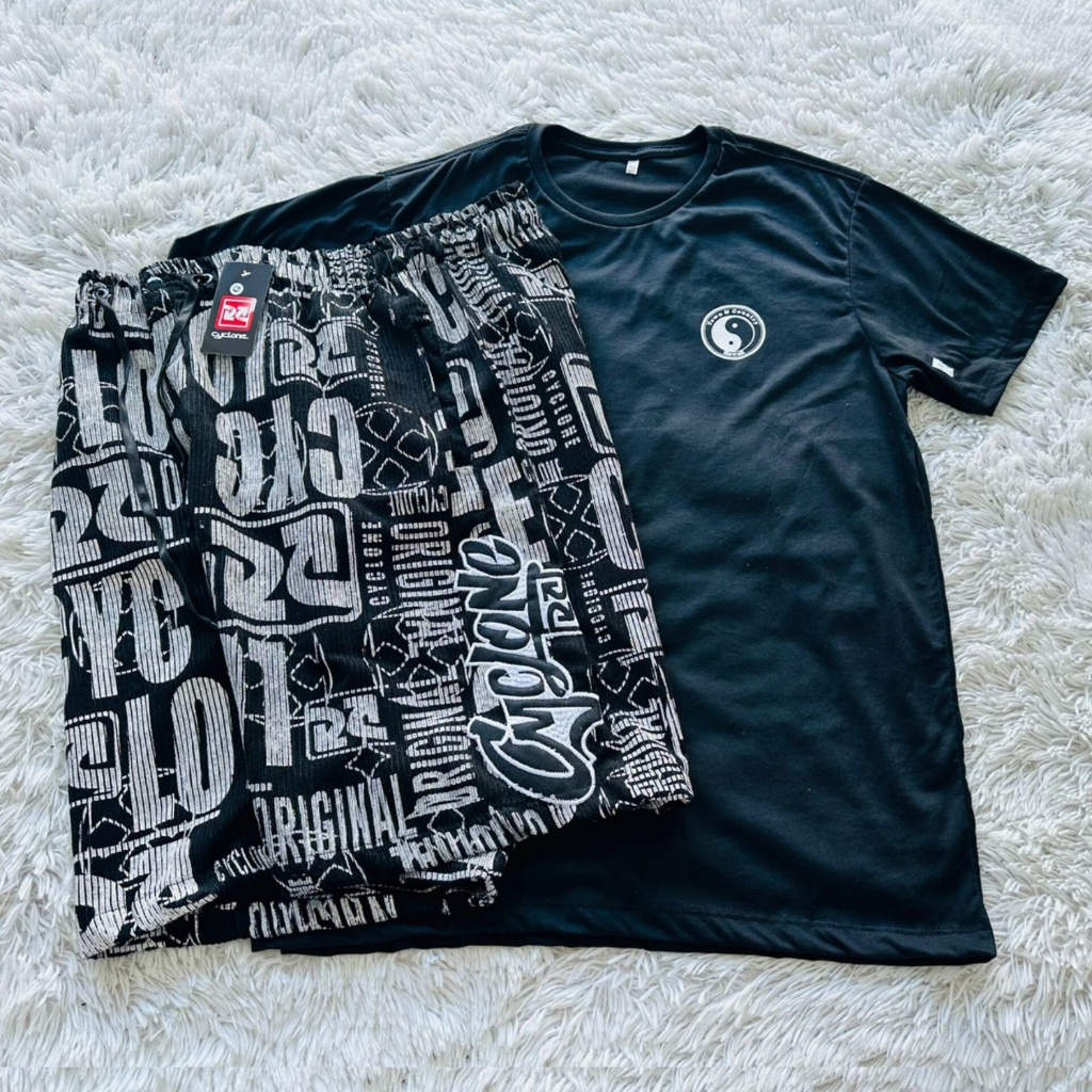 Conjunto Bermuda Da Cyclone De Veludo Pretona Chave e Camiseta Mandrake