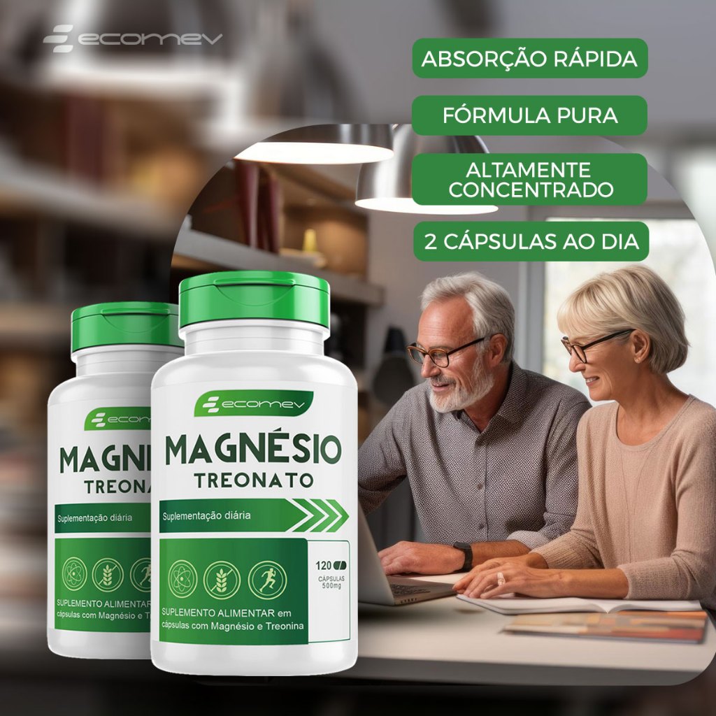 Magnesio L - Treonato 100% Puro 500mg Funções Cognitivas 120Cáps Ecomev
