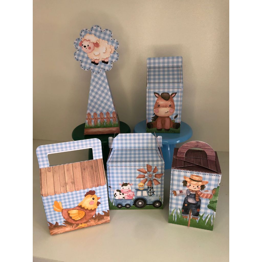 Personalizados Fazendinha Azul - kit festa - lembrancinha - aniversario - caixinhas personalizadas - festa infantil