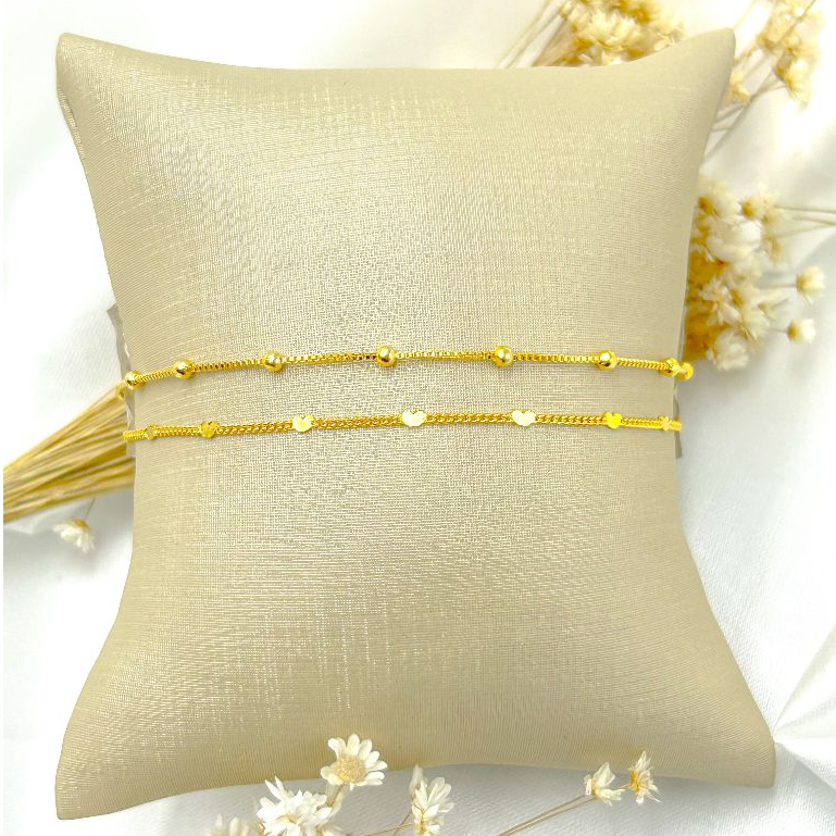 Kit 2 Pulseiras ouro 18k Folheada coração Conjunto Pulseira Feminina de pulseira bolinhas em Oferta na Shopee