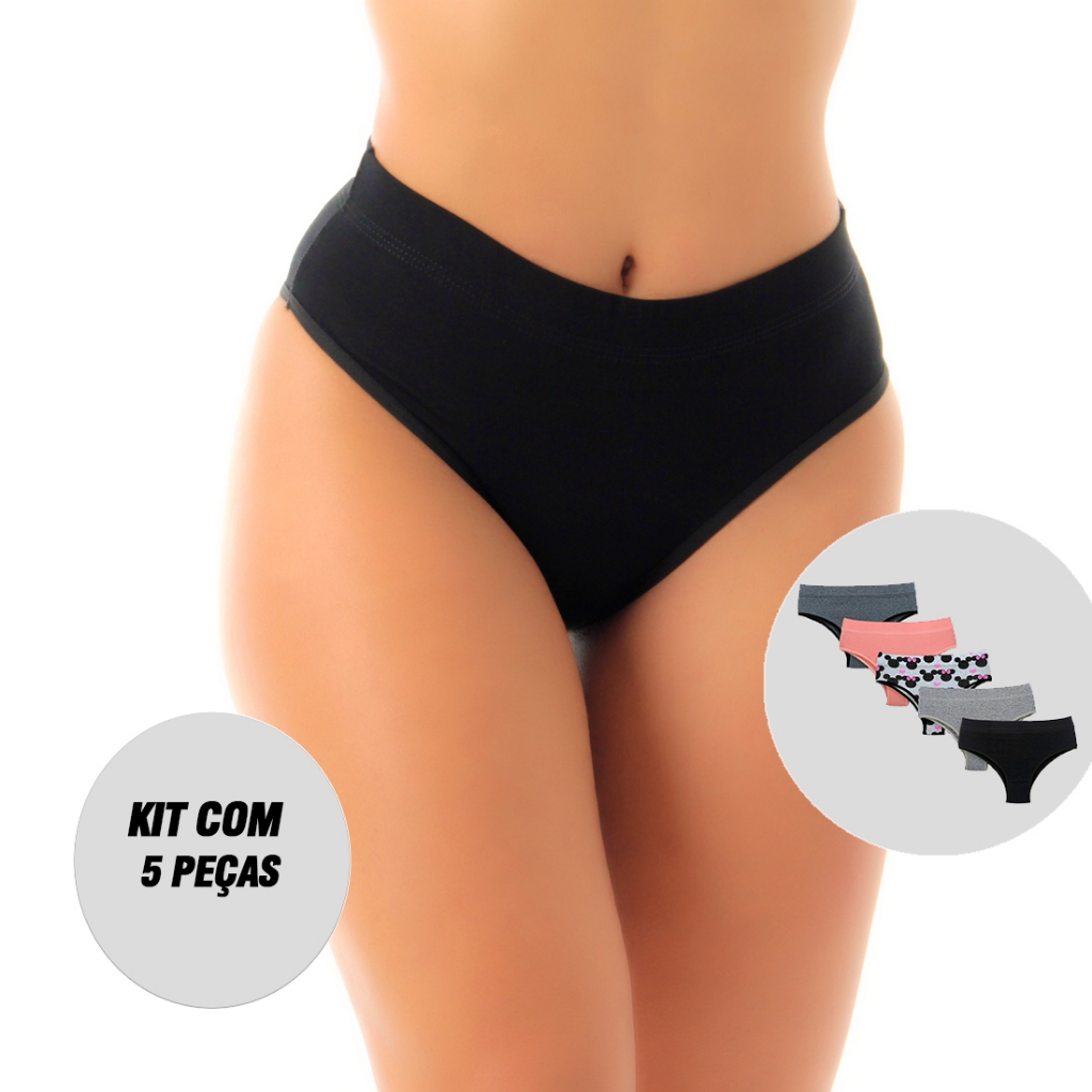 Kit 5 Calcinhas Conforto Cintura Alta Francesinha moda Feminina Lingerie - Women Clothes