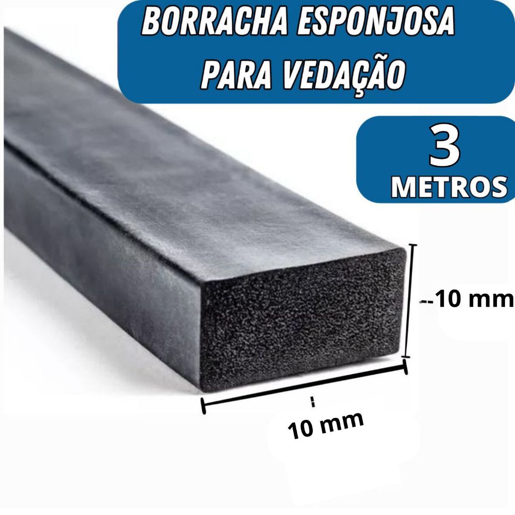 Borracha Esponjosa Macia Para Vedação 10mmx10mm 3 Mts