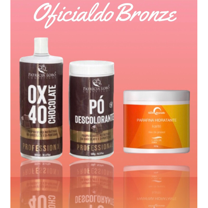 Kit Profissional Descoloração e Hidratação Patricia Lobo | OX 40 Chocolate + Pó Descolorante + Parafina Hidratante