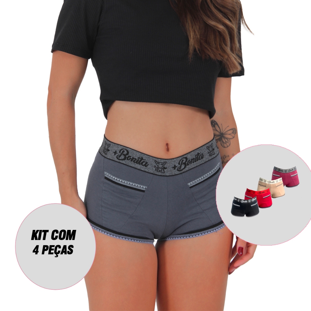 Kit 4 Calcinhas  Short Algodão Penteado Bang Bang Caleçon Lingerie - Women Clothes