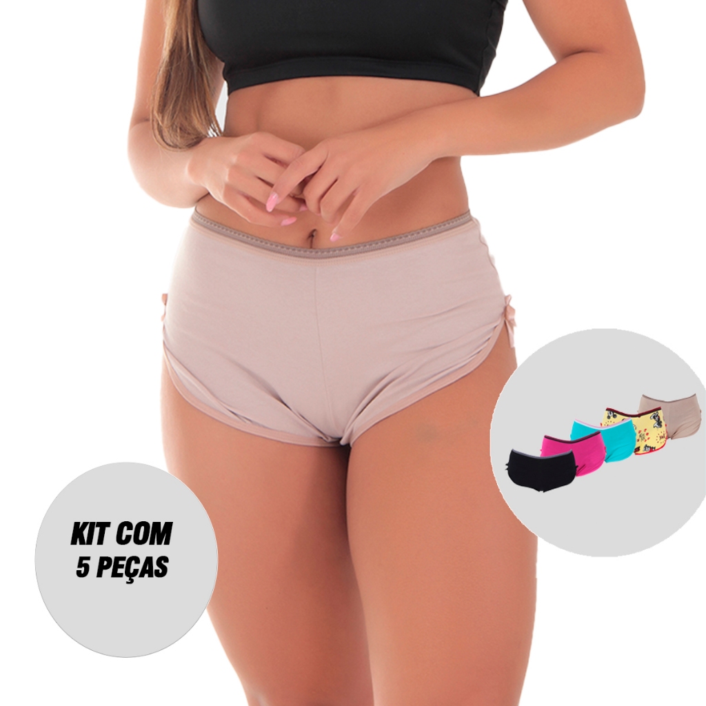 Kit 5 Calcinhas Shortinho Algodão Penteado Bombom - Women Clothes