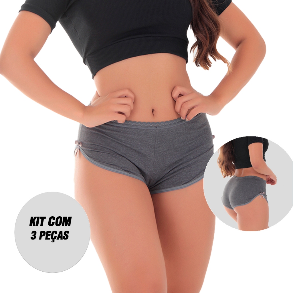 Kit 3 Calcinhas Shortinho Bombom Algodão Penteado em Oferta na Shopee