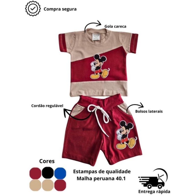 Conjunto Malha Peruana Verao 2 cor  Menino Bebes. em Oferta na Shopee