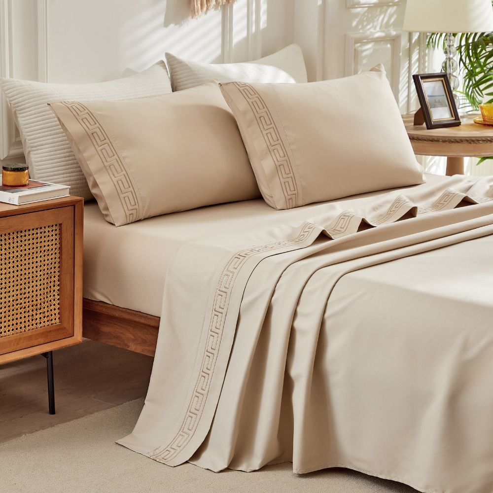 Jogo de Lençol Queen 4 Peças Gênova Percal 400 Fios Bordado em Oferta na Shopee