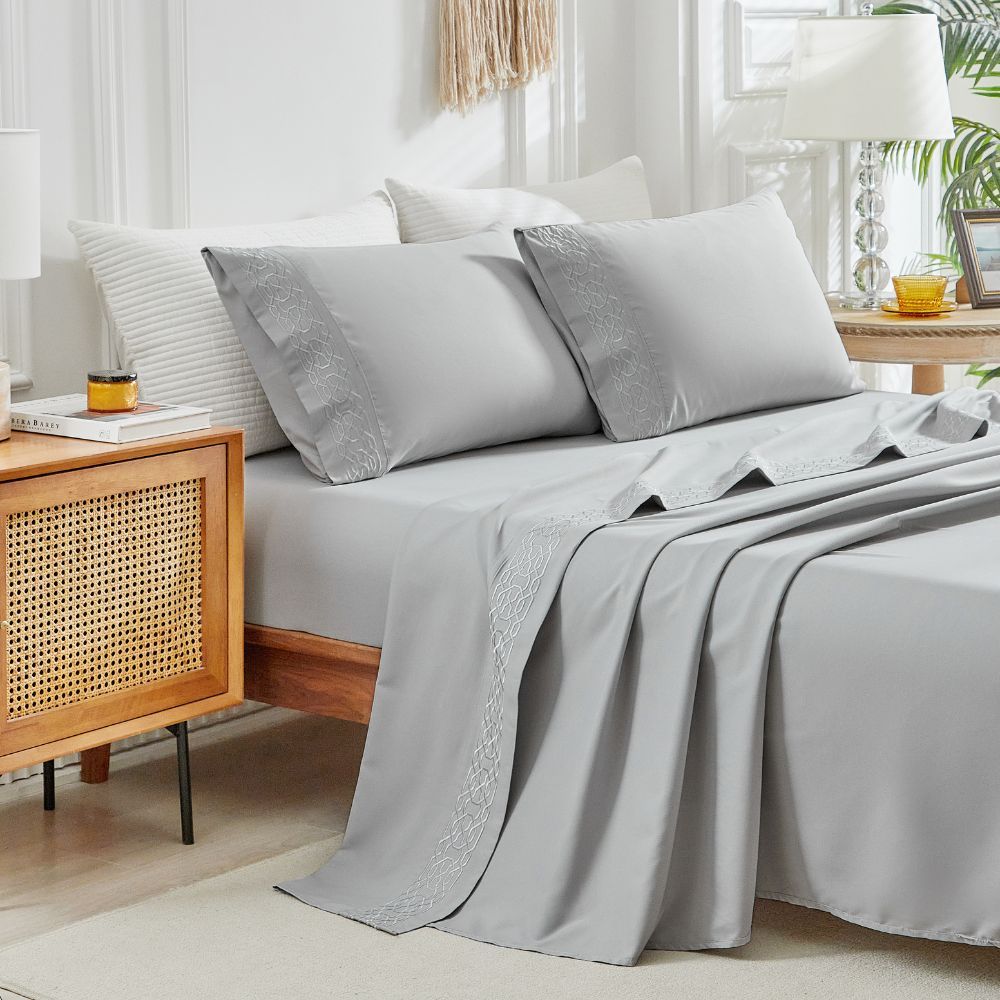 Jogo de Lençol Casal 4 Peças Gênova Percal 400 Fios Bordado em Oferta na Shopee