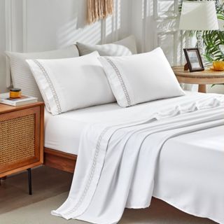 Jogo de Lençol King 4 Peças Gênova Percal 400 Fios Bordado em Oferta na Shopee