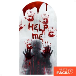 Capa Para Painel Romano Halloween Help Me Sublimado Em Tecido Com Elástico 2x1m