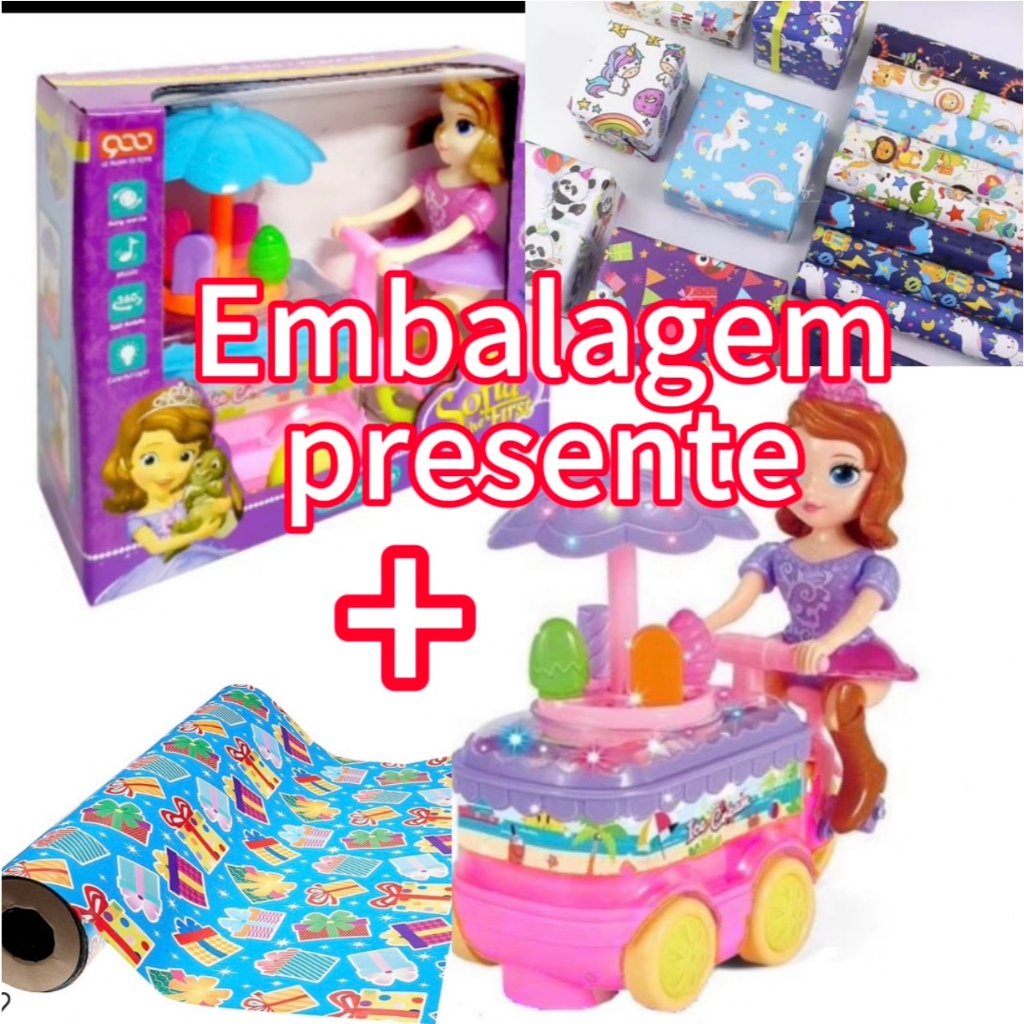 Brinquedo Infantil Meninas Carrinho de Sorvete Princesa com Luz e Som, Carrinho Mágico de Sorvete  - Brinquedo de Verão