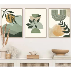 Quadro Decorativo 3 Peças boho moderno abstrato verde