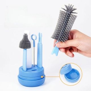 Kit Escova Higiene Lavar 4 em 1 para Copo, Garrafa, Bico de Mamadeira e Canudo Portátil para Viagem Cor Azul em Oferta na Shopee