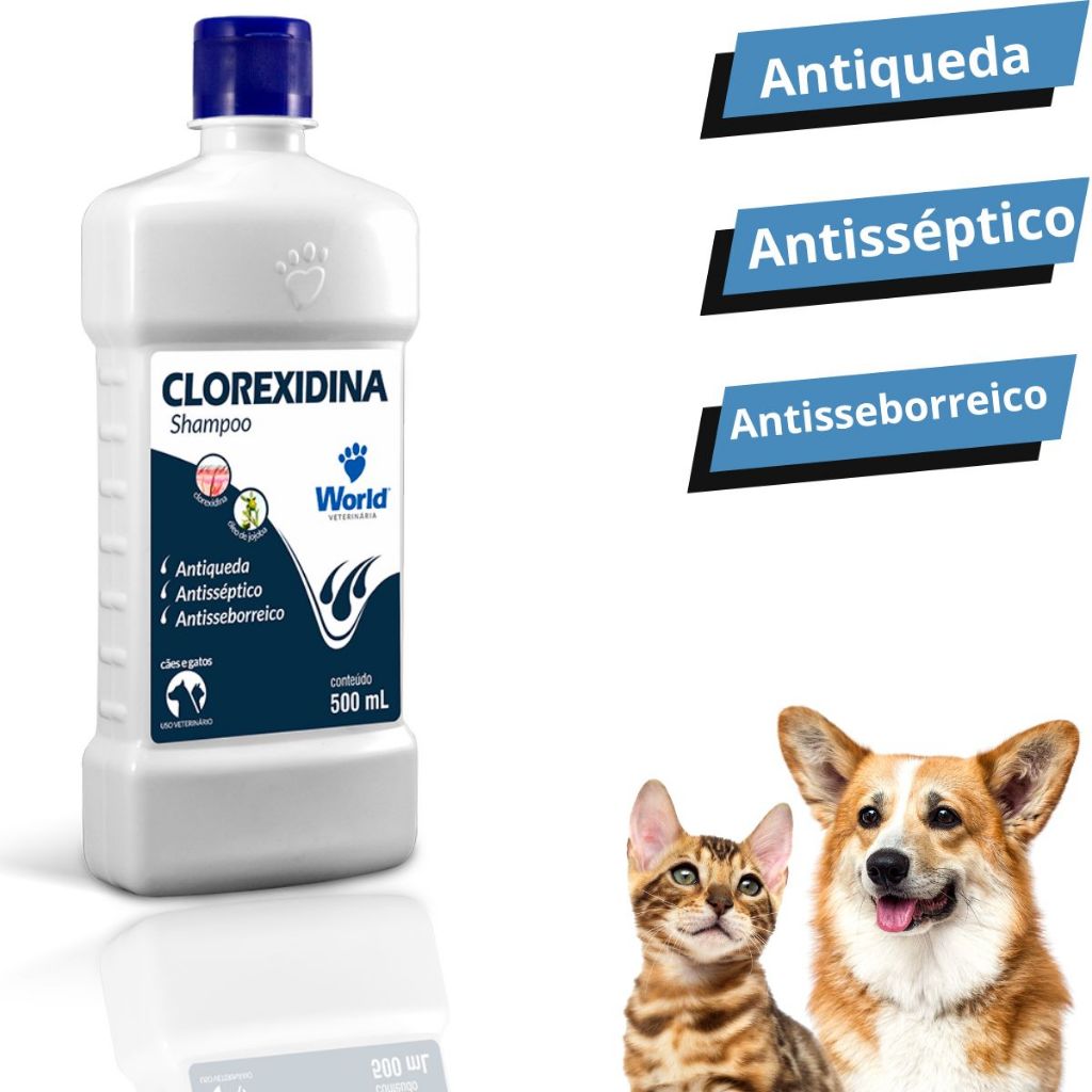Shampoo Clorexidina Antiqueda Antisséptico Antifúngico World Veterinária para Cães Gatos 500 ml em Oferta na Shopee