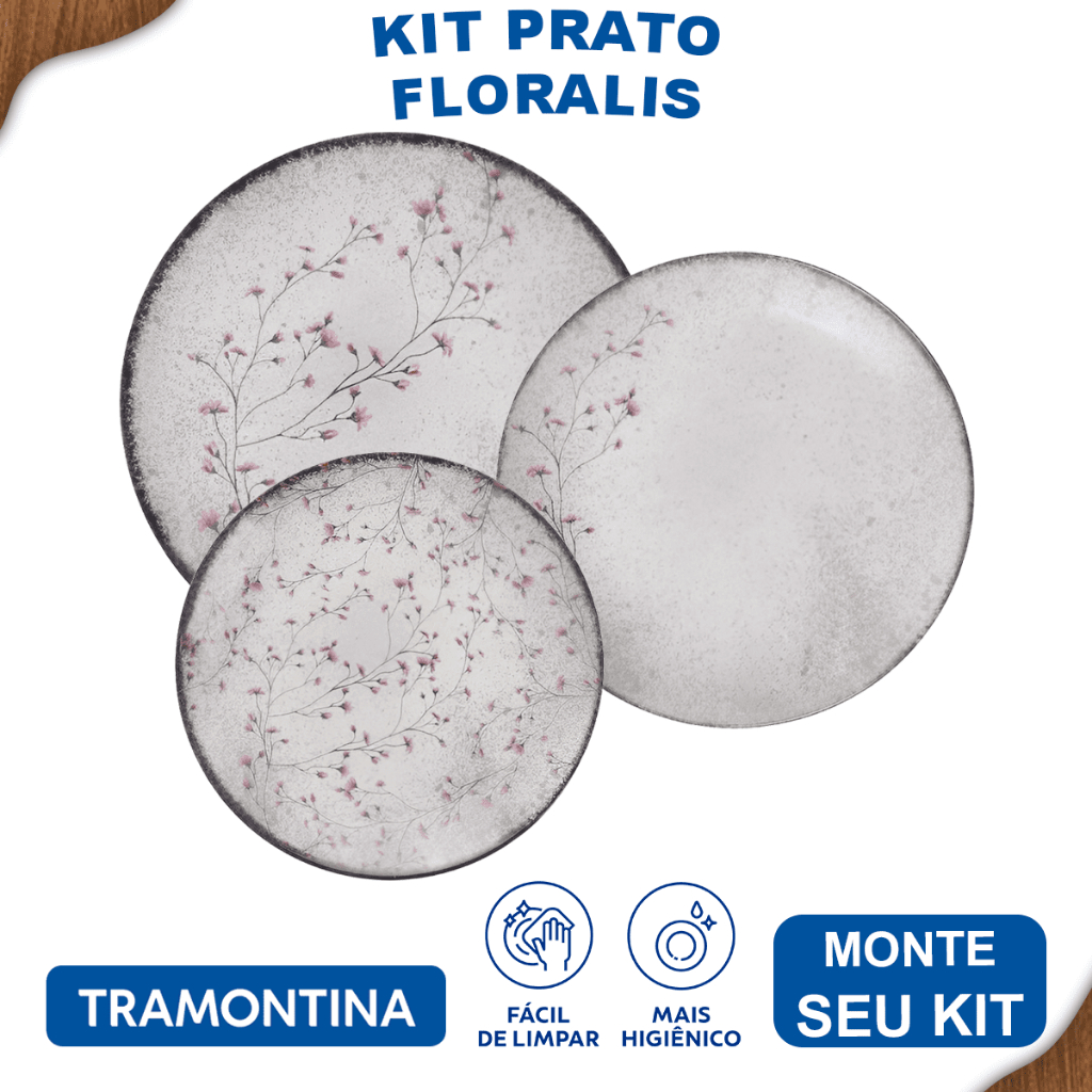 Aparelho de Jantar Floralis Tramontina Jogo de Pratos Rasos, Fundos e Sobremesa com Opções de Kits