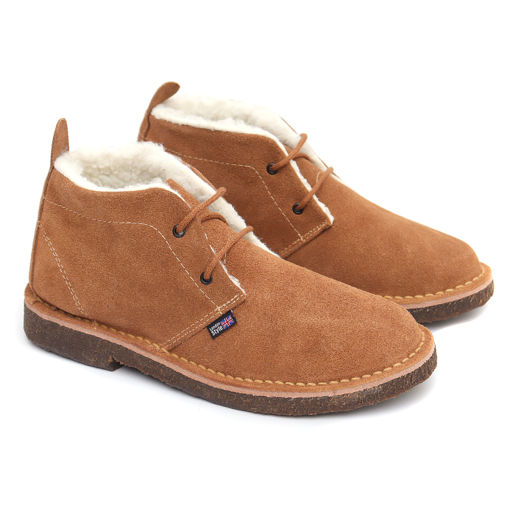 Bota de inverno forrada em couro camurça Tabaco sola escura