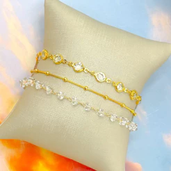 Kit 3 Pulseiras ouro 18k Folheada de Bolinha foi clistal Conjunto Pulseira Feminina de pedrinhas transparentes