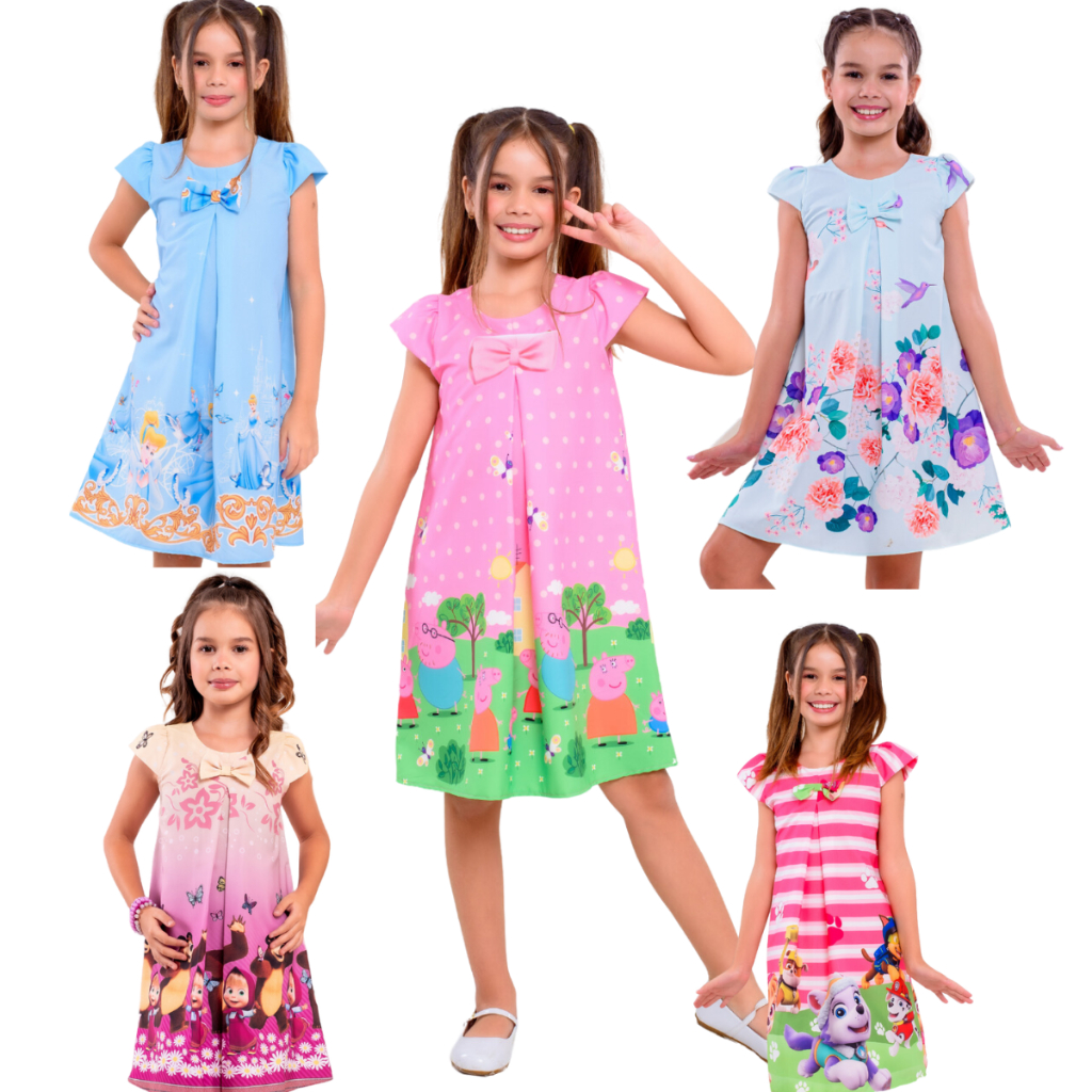Vestido Infantil Menina Artesanal Tematico Personagens Trapézio peppa,sereia,minnie,patrulha,lol,masha