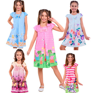 Vestido Infantil Menina Artesanal Tematico Personagens Trapézio peppa,sereia,minnie,patrulha,lol,masha em Oferta na Shopee