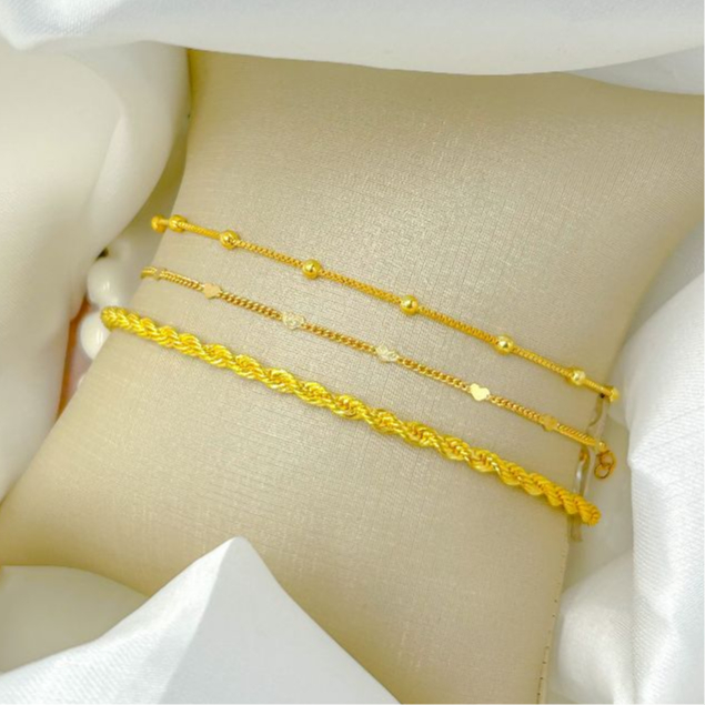 Kit 3 Pulseiras ouro 18k Folheada de Bolinha foi Cordão Baiano Conjunto Pulseira Feminina de coração