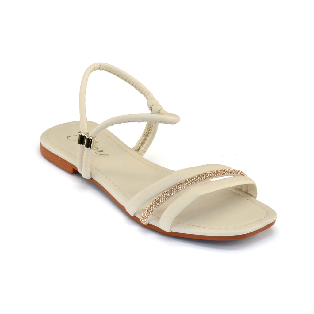 Sandalia Feminina Rasteirinha Nude Tiras e Brilho Regulagem Ajustável Confortável Flat Cores do Verao