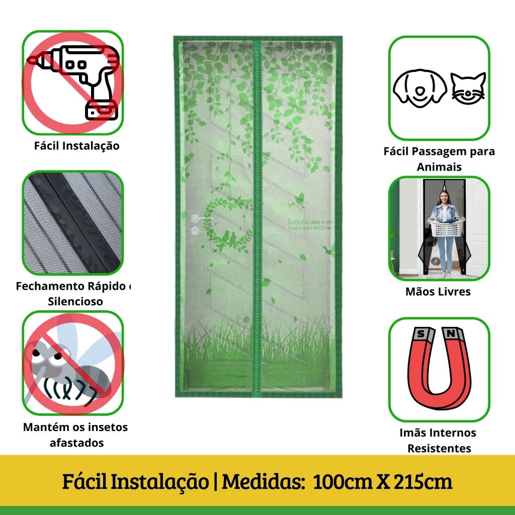 Tela Mosquiteira Magnética Porta 100x215cm Verde FortMesh