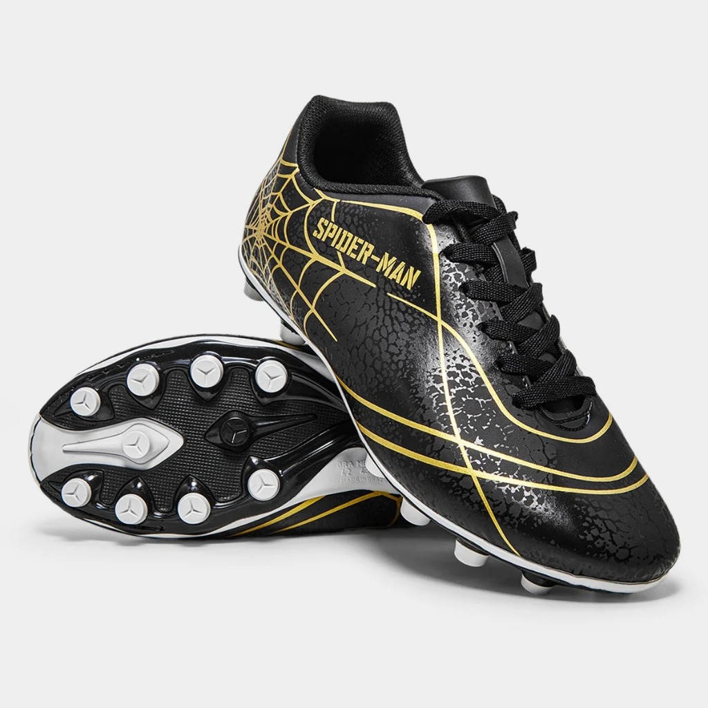 Chuteira Futebol de Campo Disney Marvel Homem-Aranha Unissex Preto